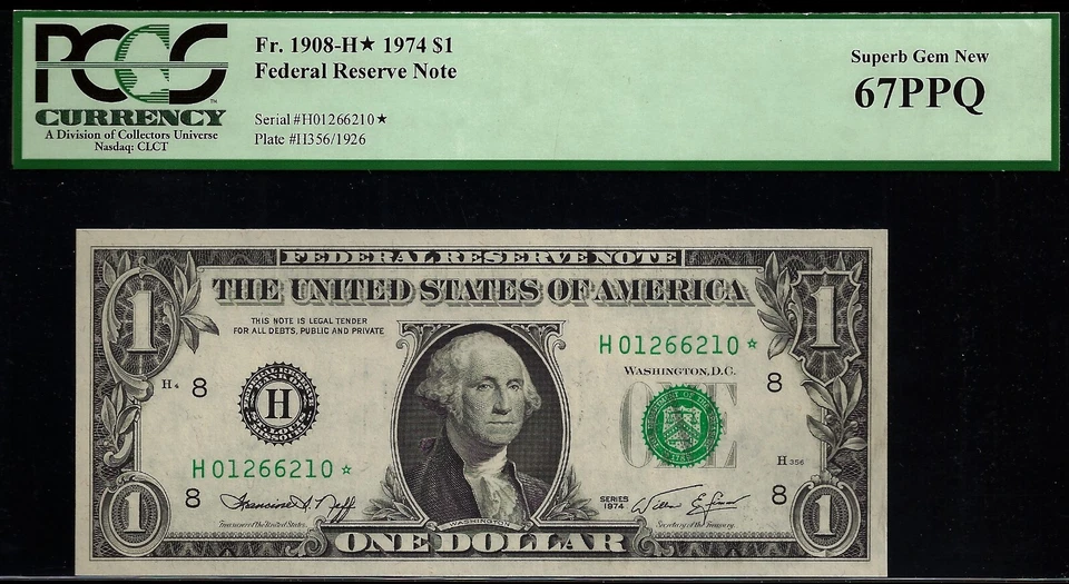 1974 $1 FRN St. Louis PCGS 67PPQ top pop highest graded radar star Fr 1908-H* - Image 3 of 4