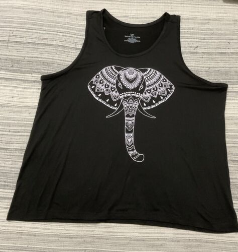 Bobbie Brooks schwarzes Tanktop Mandela-Stil weiß Elefantenmuster Größe 2X gebraucht, in einwandfreiem Zustand Poly/Cotto