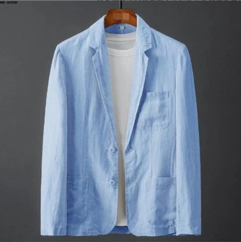 Herren Lässig Reines Leinen Anzug Slim Fit Leinen Sakko Zwei Knopf Anzug Blazer Mantel - Bild 2 von 17