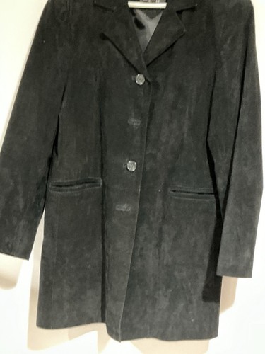 Womans Dennis Basso Small Black Suede Button Up Lined Coat - Picture 2 of 8