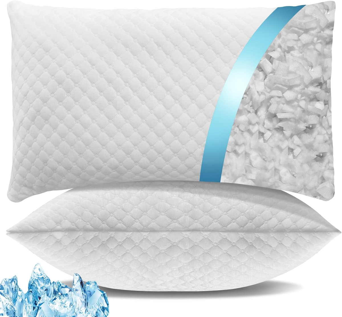 Wellos Shredded Memory Foam Pillows - Queen Size, Set Of 2 - Adjustable & Cooling Bamboo Cover