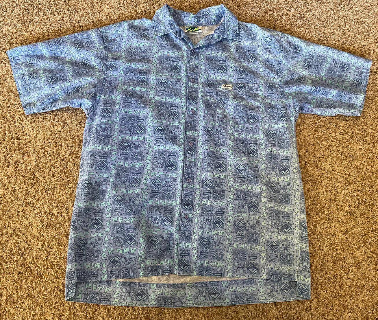Vintage 90s Zero Gravity All Over Print Goemetric Polo Shirt USA Made Size XL