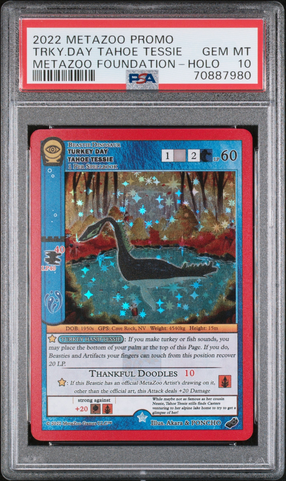 2022 METAZOO PROMO METAZOO FOUNDATION TURKEY DAY TAHOE TESSIE-HOLO PSA 10