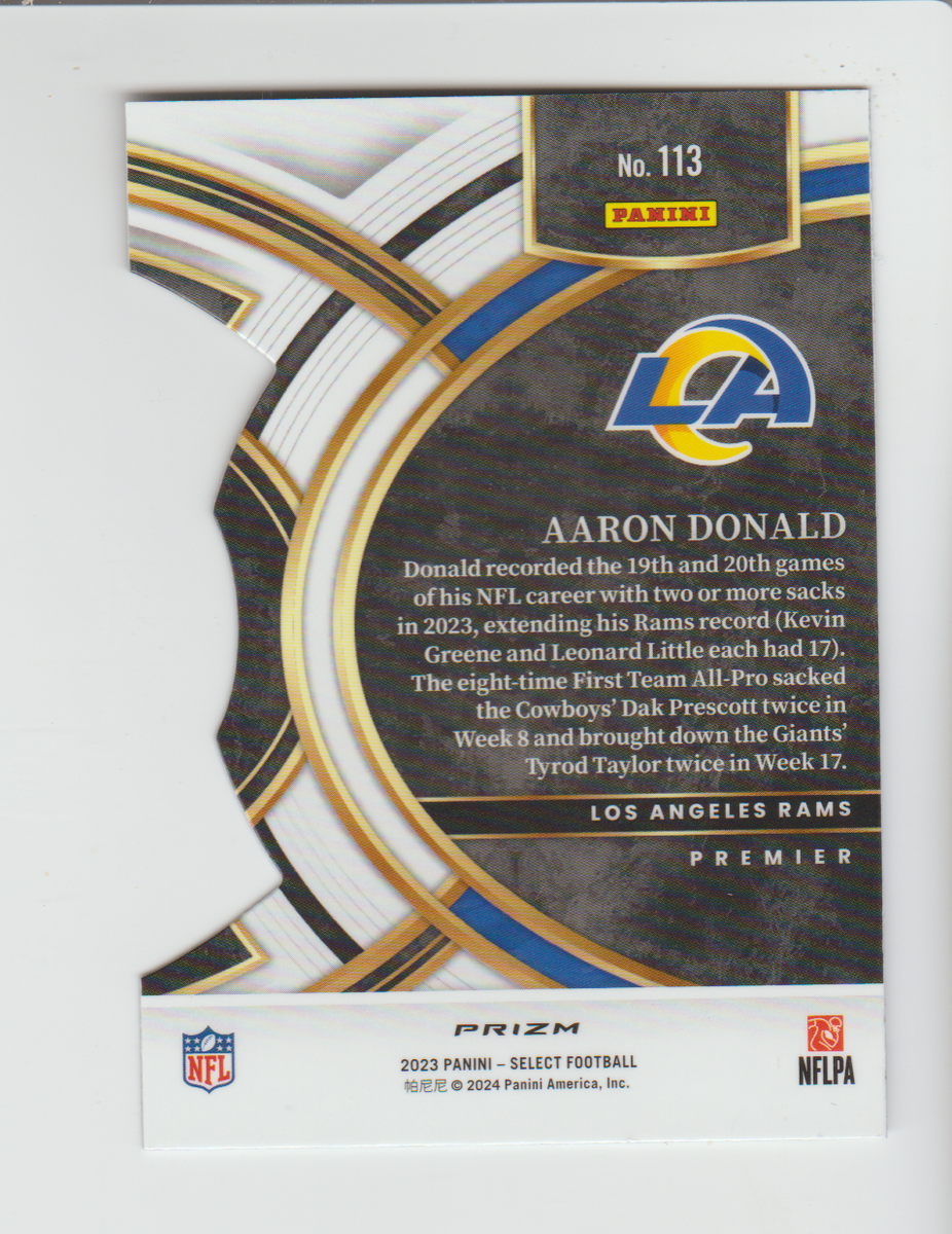 2023 Panini Select Silver Prizm Die-Cut #113 Aaron Donald card