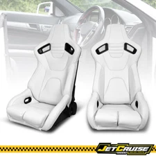 Bucket Racing Seat Universal Reclinable Pair Dual Slider White PU&Carbon Leather