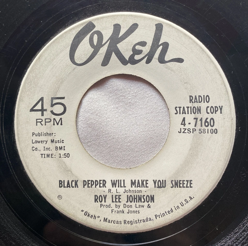 Roy Lee Johnson Black Pepper Will Make You Sneeze 7 дюймов винил 45 Okeh 4-7160 промо - Изображение 2 из 4