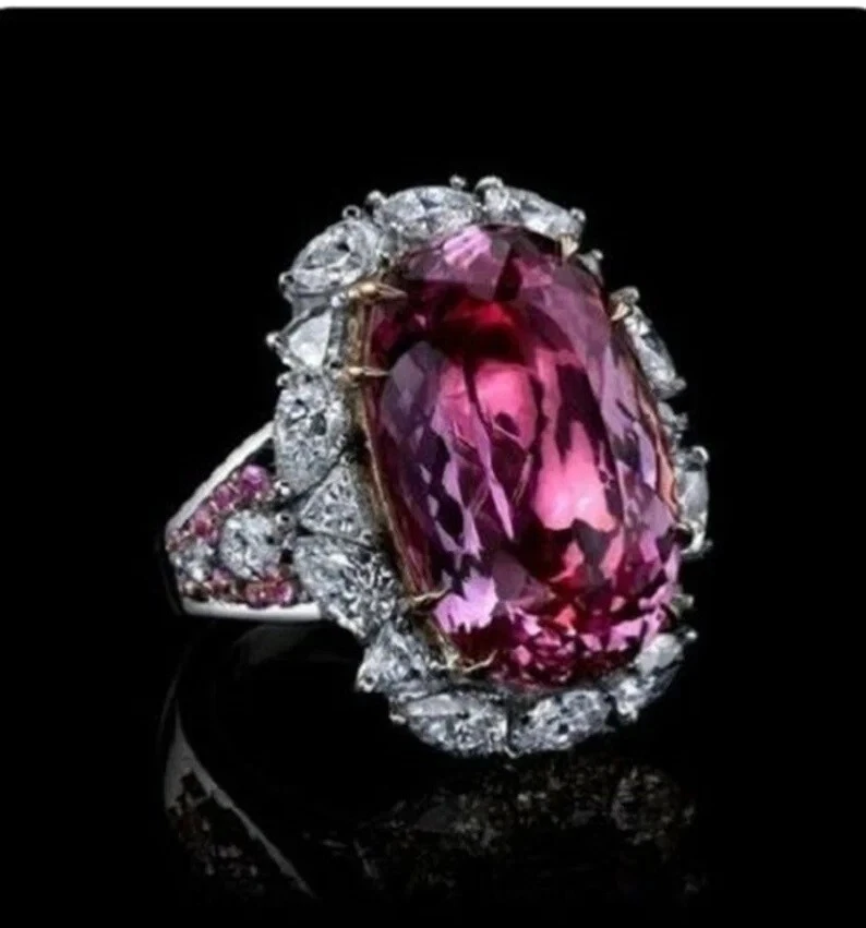 Beautiful Halo Style With Lab-Created Pink Ruby & White Sapphire Wedding Ring - Image 2 of 4