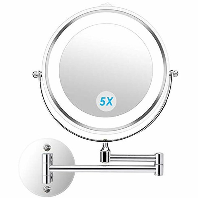 7" Wall Mounted Makeup Mirror LED Lighted Two Sided 360 ...