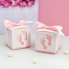 25 Pcs 2.4" Pink Baby Shower Favor Boxes Footprint Party Candy Boxes for Girls