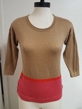 Ann Taylor LOFT Tan/Pink Color Block Lightweight 3/4 Sleeve Sweater XXSP