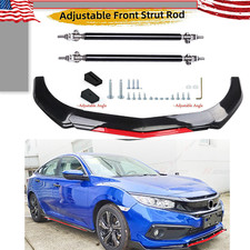 Front Bumper Lip Spoiler Splitter Bodystrut Rods Glossy Black For Honda Civic