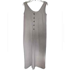 Hem Thread Beige Sleeveless Boho Wide Leg Crop Stretch Jumpsuit Size Medium