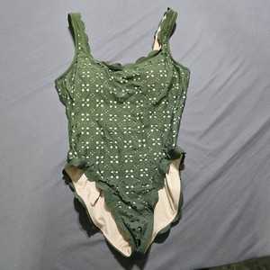 J.Crew Scalloped Eyelet One-Piece Swimsuit Womens 8 Green AK389 SP20