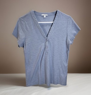 James Perse Womens Sz 3 Large Henley Tee V-neck Short Sleeve Top Gray Lavender