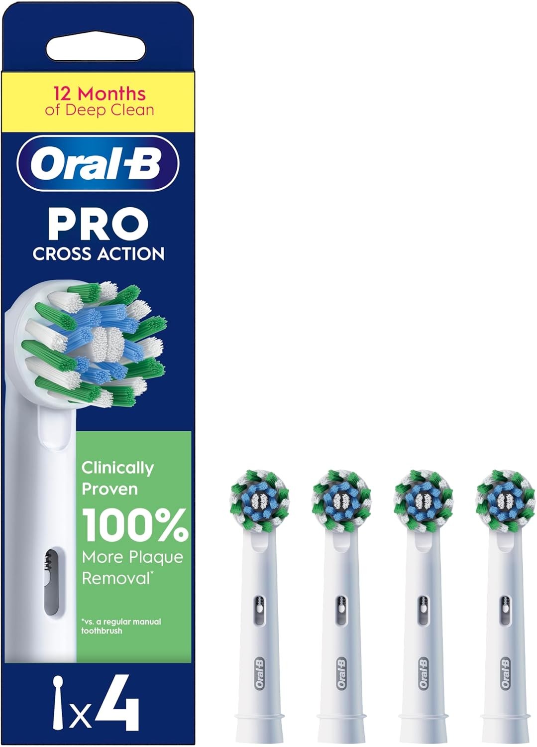 Oral-B Cross Action Electric Toothbrush Heads 4 Count - Deep Plaque Removal