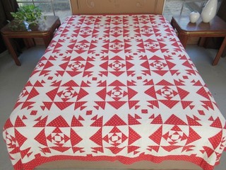 QUEEN Vintage 2 Color Red & White Cotton GENTLEMAN'S FANCY The Pyramids Quilt