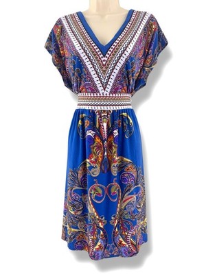 Kiara Blue Paisley Print V-Neck Dress Size XXL 2X 18 20 Plus Sz Summer Vacation