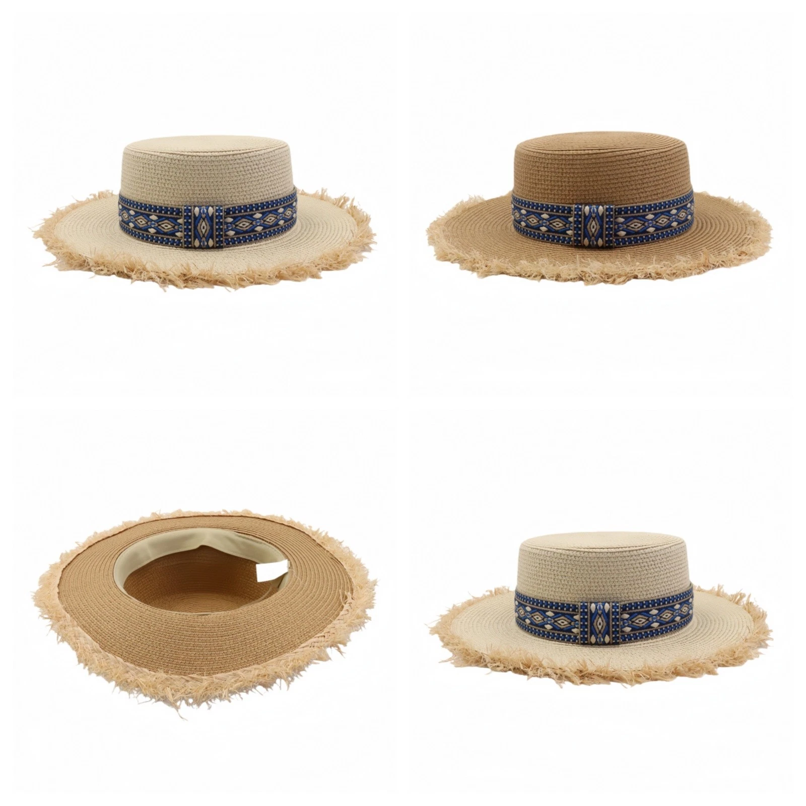 Women's Summer Wide Brim Paper Straw Hat Boho Style UV Protection Beach Hat