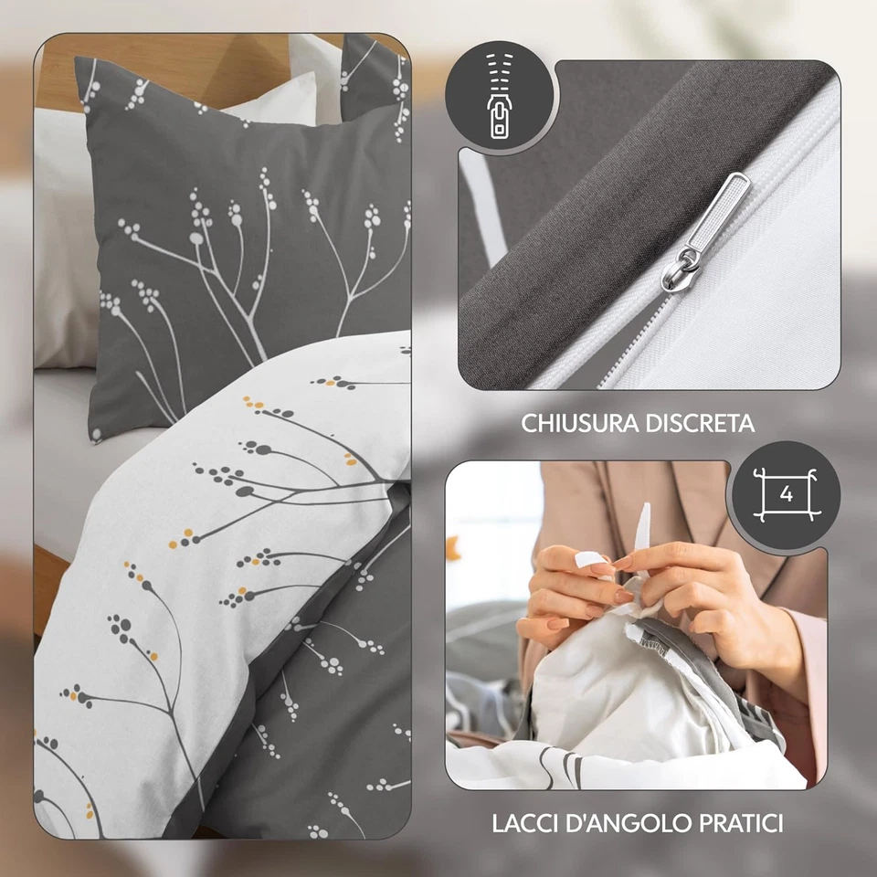 Copripiumino Matrimoniale 260X240 Cm Con 2 Federe 65X65 Cm - in Microfibra - Mot - Immagine 4 di 4