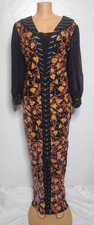 Sequinned Very Maxi Dress Size LG Black W/ orange, Purple Sequins Floral Design 