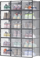SONGMICS Schuhaufbewahrungsboxen, 18er Set Stapelbar, Gr&ouml;&szlig;e 9.5, Beige