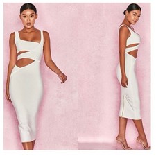 House Of CB London Midi Bodycon Dress Bandage Cut Out White Size Medium