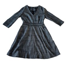 Banana Republic Plaid V Neck Fit Flare Dress Size 4 Black White Business Casual