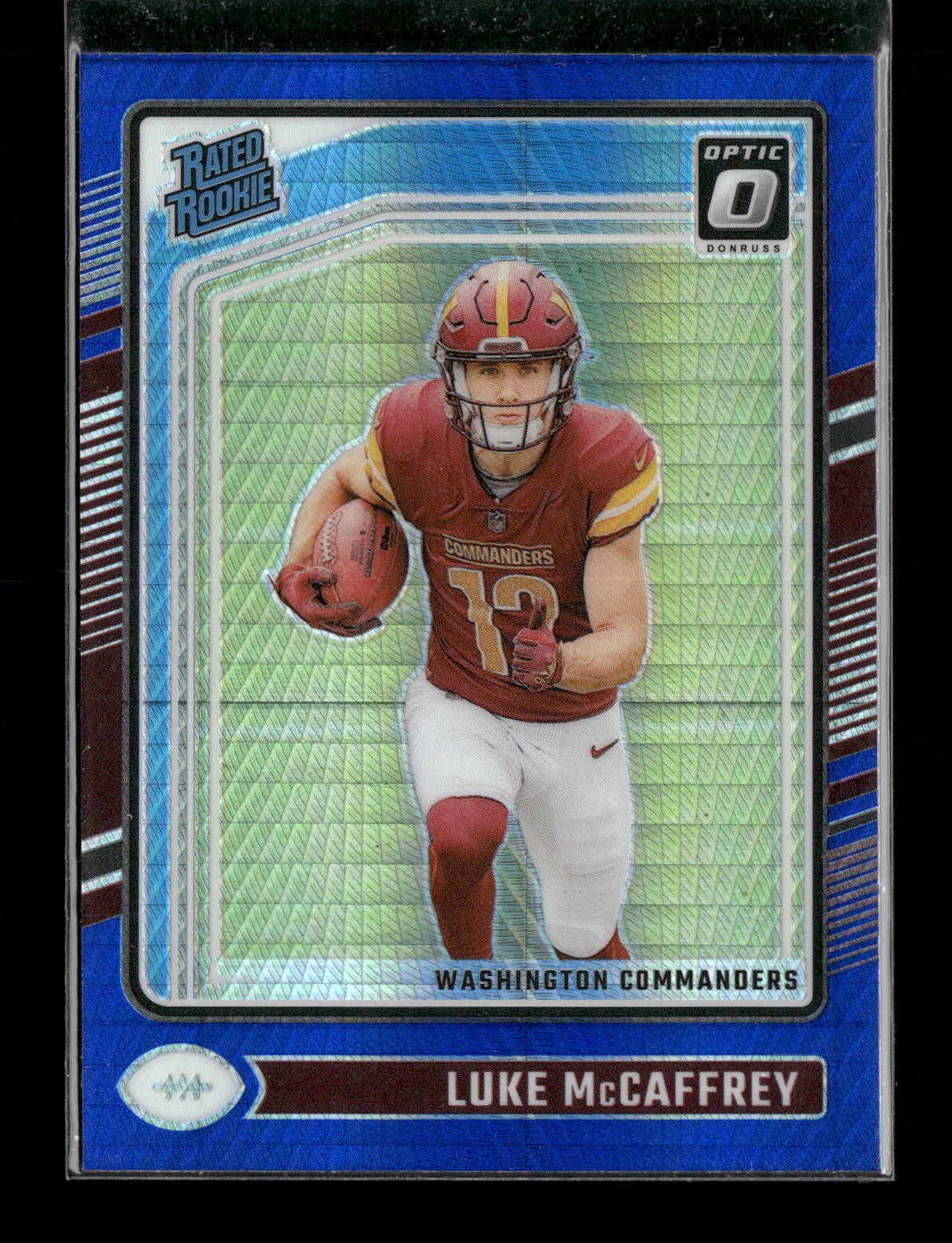 Luke McCaffrey Panini Donruss Optic #268 Blue Hyper