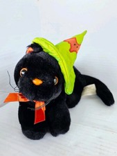 VTG Dan Dee Collector  s Choice Halloween Black Cat Plush Green Witch Hat  Bat