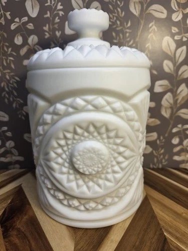 Vintage Imperial Hobstar Milkglass Biscuit Jar canister  3lb 8oz