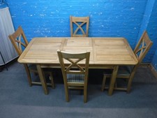 OAK FURNITURE LAND / WILTSHIRE RANGE SOLID OAK EXTENDABLE DINING TABLE & 4CHAIRS