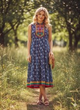 Navy Bibbed Cottagecore Sleeveless Midi Dress Size 40
