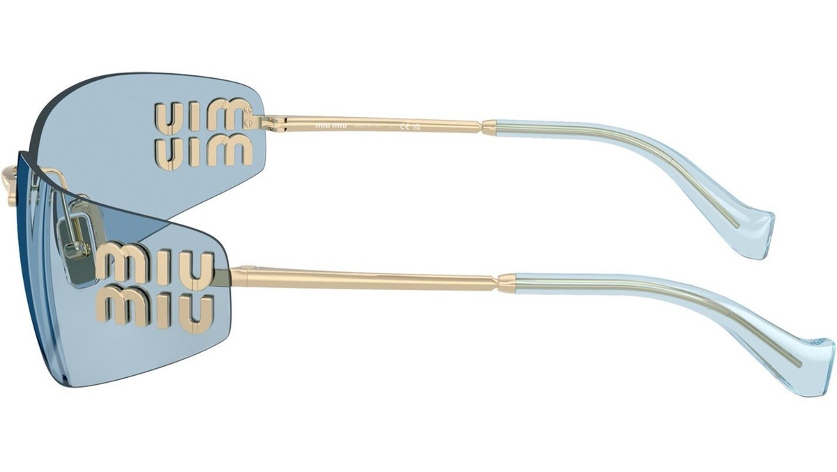 Miu Miu MU A51S ZVN10P Gold Light Blue Lens Women Wrap Sunglasses