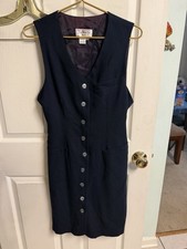 Vnt Y2k Talbots Oberon wool v-neck button front sleeveless midi dress Med 10 40w