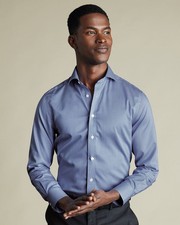CHARLES TYRWHITT Men's Dress Shirt Slim Fit Blue Puppytooth Non Iron 16.5/34