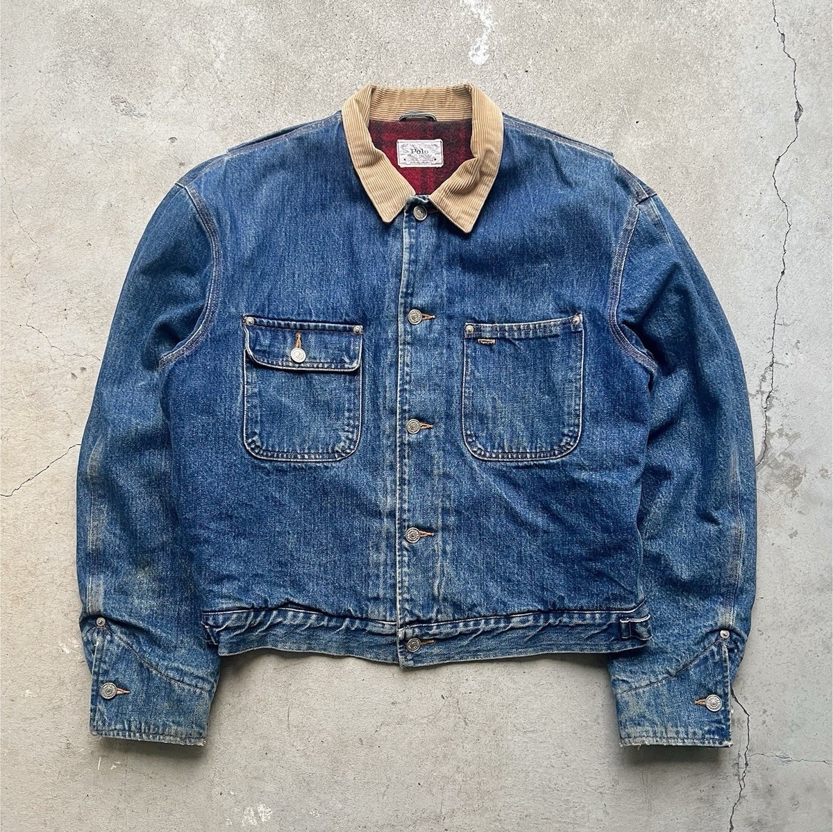Vintage 80s Polo Ralph Lauren Denim Jacket Corduroy Collar Lined