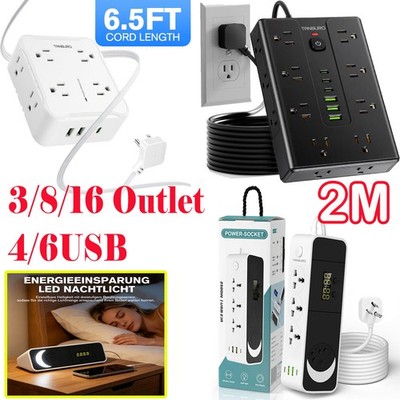 Wall Mountable USB Surge Protector Power Strip +4/6USB Ports 3/8/16 Outlet Plug