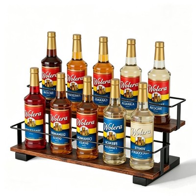 2-Tier 10-Bottle Syrup Rack Organizer   Step Shelf for Coffee Bar, Liquor Bot...