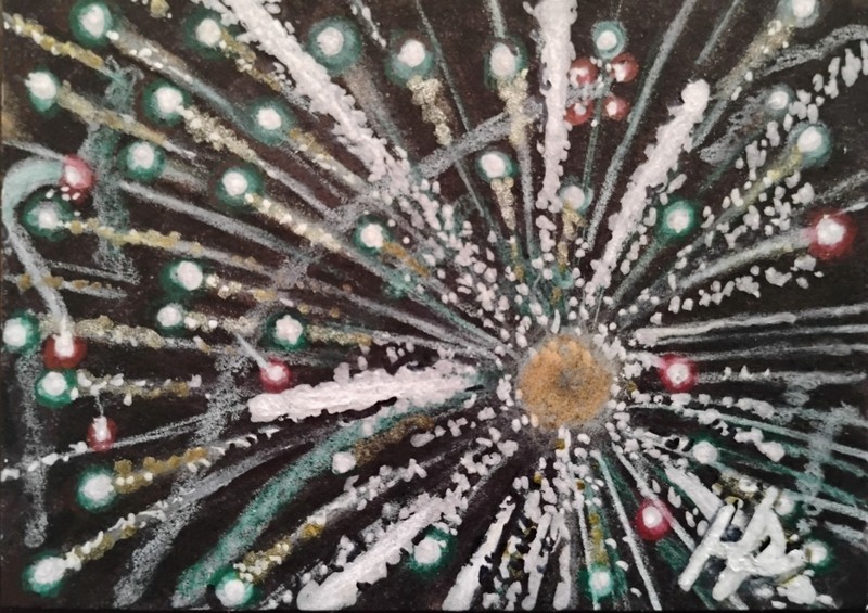 ACEO Original "Fireworks Burst" Firework mixed media 4th of July ATC Signed OOAK