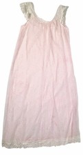 Vtg SHADOWLINE Sz Small Pink Silky Nylon Nightgown w/Lace Detail Long, Oversized