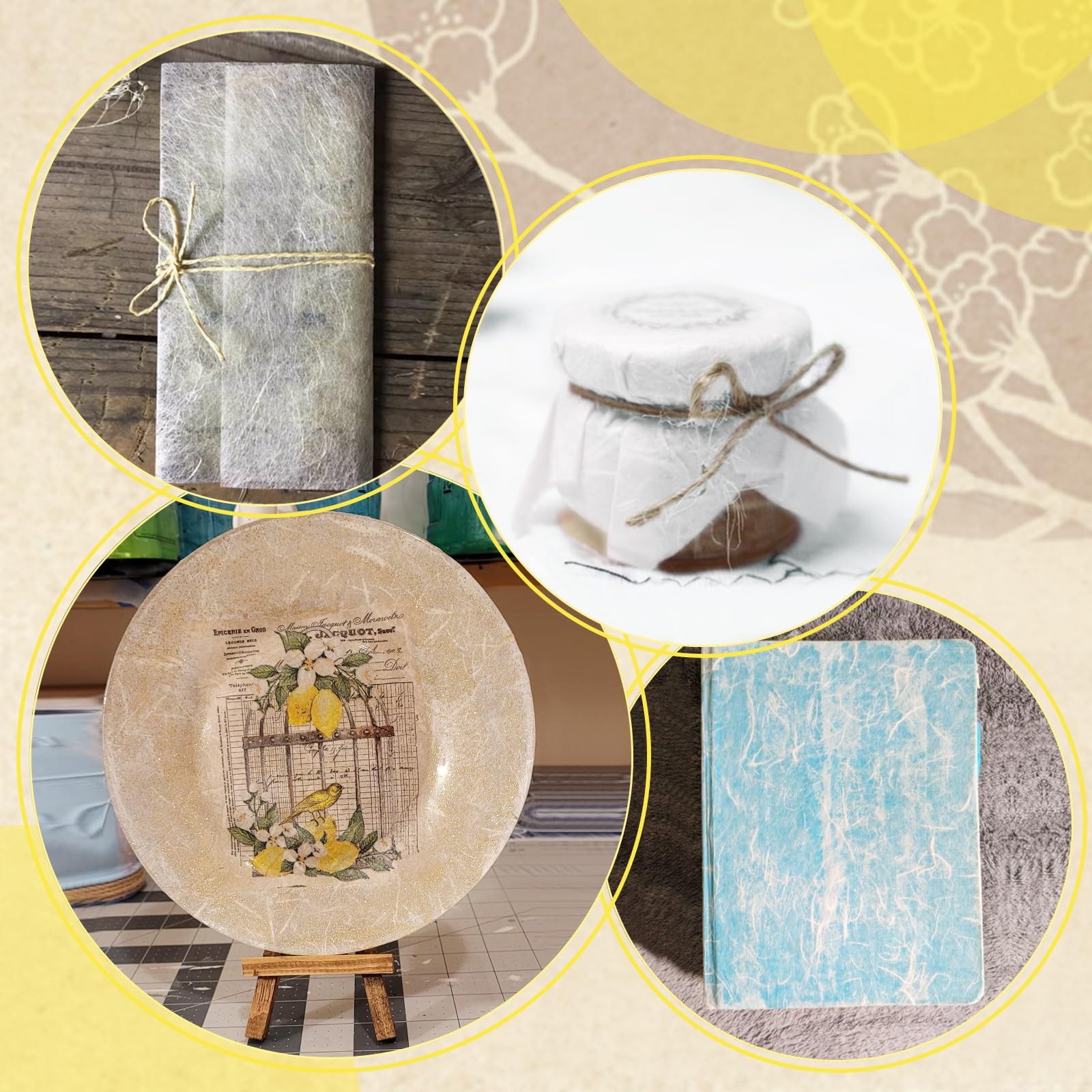 Benvo 50 Sheets A4 Natural Mulberry Paper Visible Plant Fibers Rice Paper Pri...