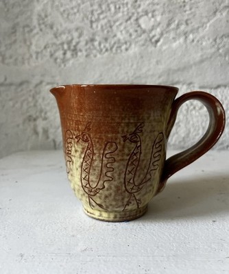 Vintage Edwin Mary Scheier Pitcher Pottery Vase Applied Graphics Incised 1960s