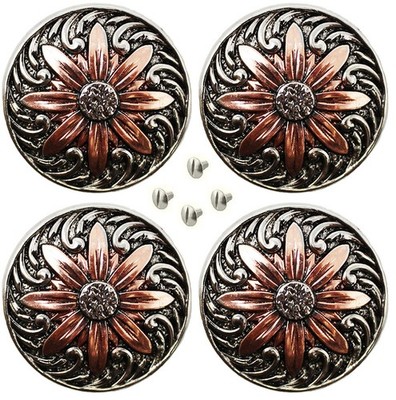 Concho Set of 4 Conchos Western Saddle Tack 1-1/4'' Engraved Copper Floral 401564