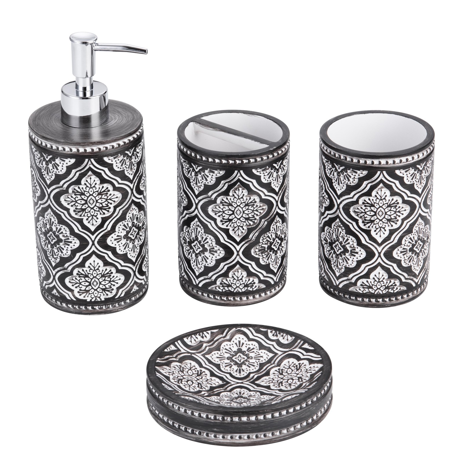 Kralix 4-Piece Arabesque Resin Bathroom Accessory Set with Elegant Design