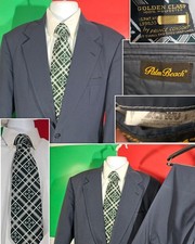 VTG 80s Palm Beach Union Made 🇺🇸 Blue Twill Suit 44R (40×27) +Golden Clasp Tie