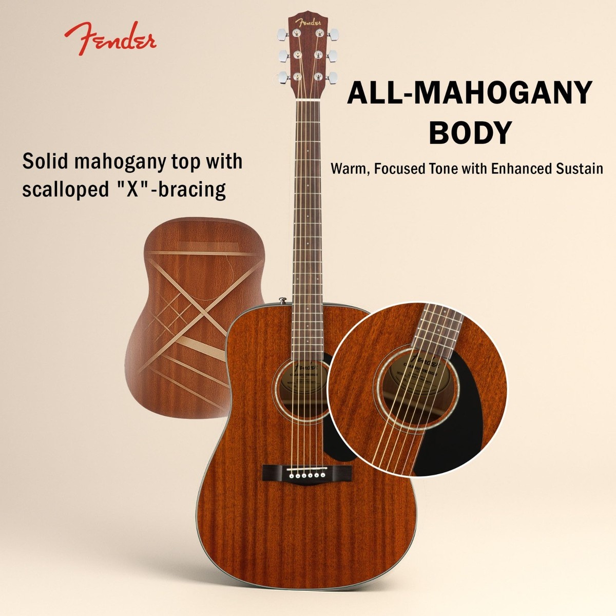 Fender CD-60S Solid Top Dreadnought Acoustic Guitar - All