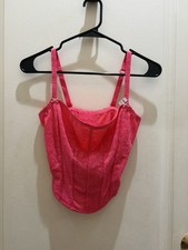 PINK Victoria's Secret Pink Wink Lace Mesh Bustier Corset Top S DD Boned Demi