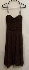 Eliza J Womens Size 6 Cocktail Party Dress MIDI Brown Lace Tulle Prom Retro