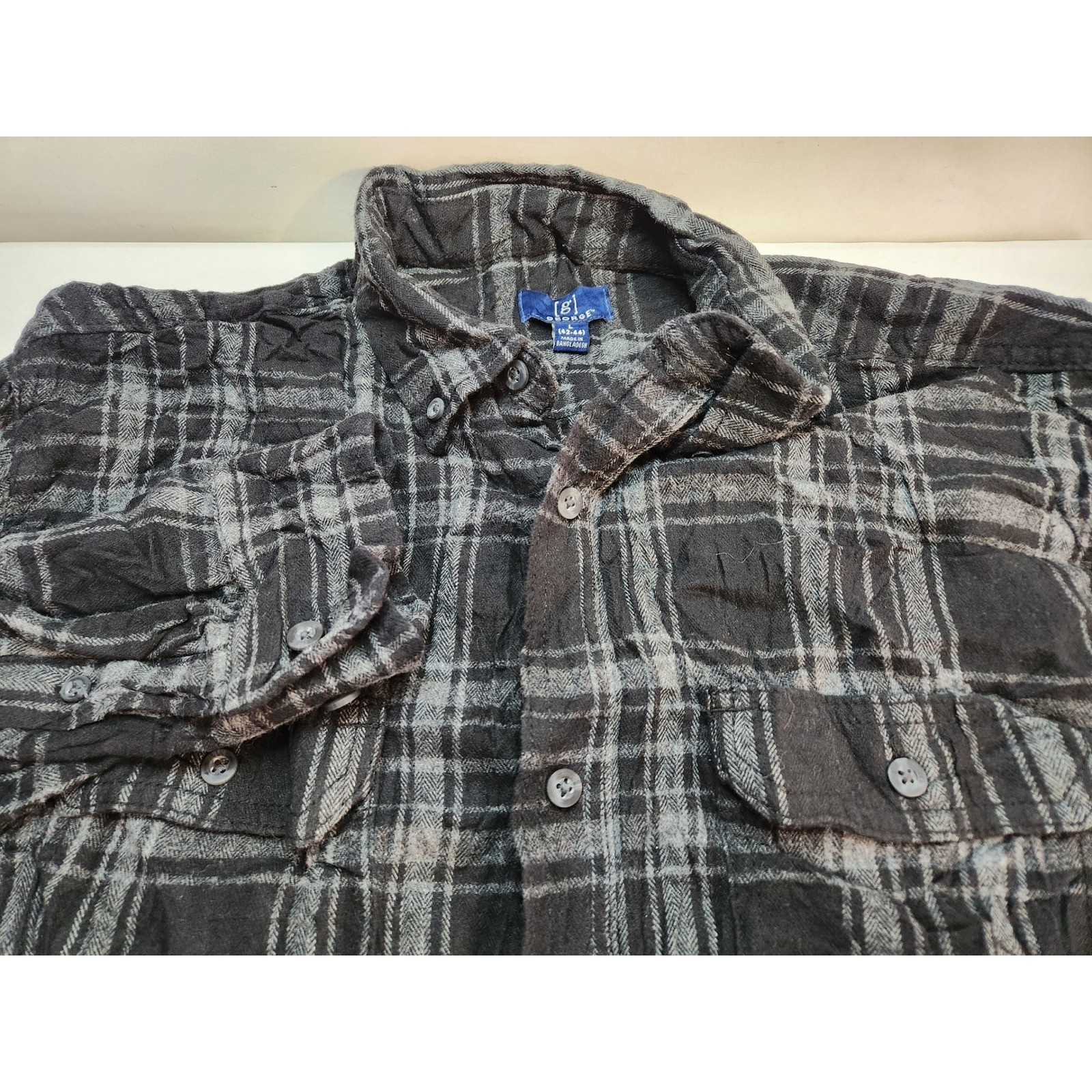 George Men's Plaid Flannel Button Up Shirt Long Sleeve Size L