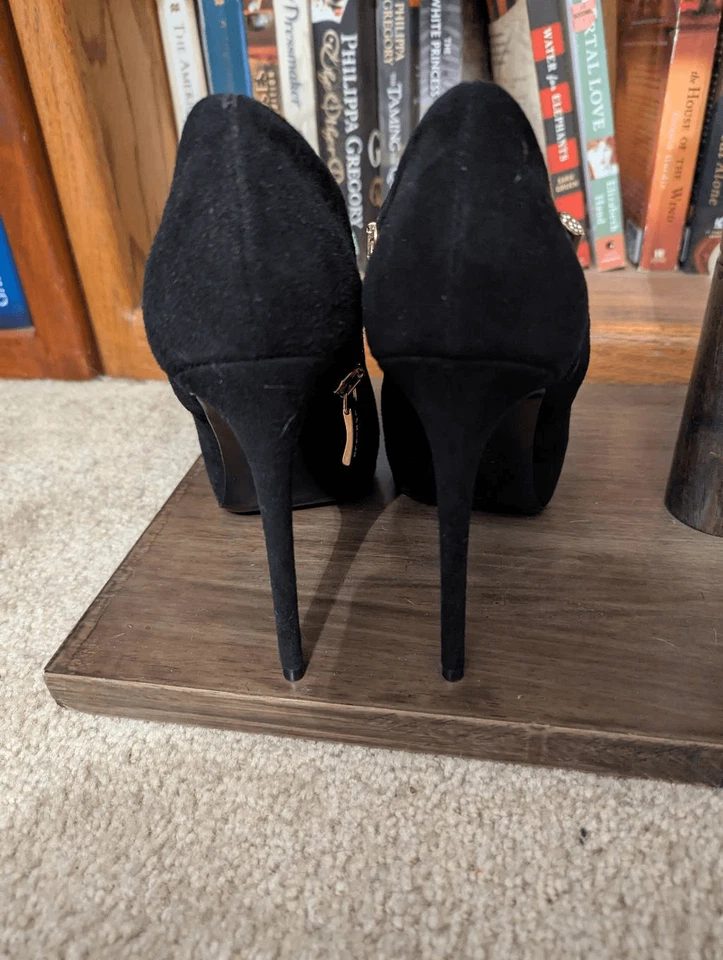全新,无盒 Loriblu 女式 39 US 9 黑色麂皮绒高跟鞋 — 第 2/4 张图片